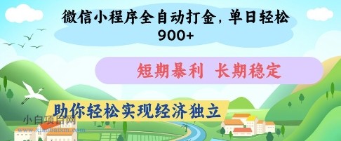 微信小程序全自动打金，单日轻松几张，短期暴利，长期稳定，助你轻松实现经济独立【揭秘】-小白项目分享网