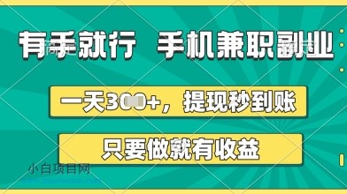 有手就行，手机兼职副业，一天3张+，提现秒到账，只要做就有收益【揭秘】-小白项目分享网