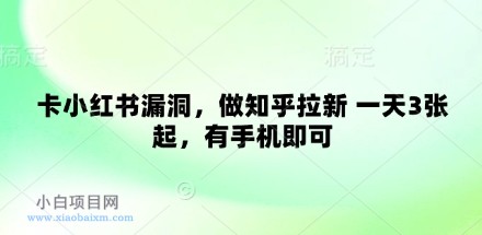 卡小红书漏洞，做知乎拉新 一天3张起，有手机即可-小白项目分享网