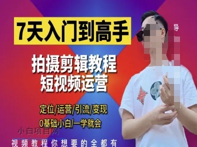 7天入门到高手，短视频剪辑运营高手课，定位 运营 引|流 变现，0基础小白一学就会-小白项目分享网