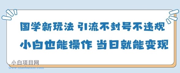 国学新玩法，引流不封号不违规小白也能操作，当日就能变现-小白项目分享网