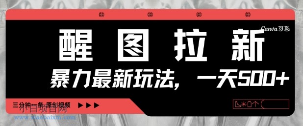 醒图拉新，暴力新玩法，光用手机三分钟制作一条视频，一天轻松5张-小白项目分享网