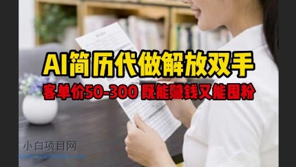 AI简历代做解放双手，客单价50-300不等，既能挣钱又能囤粉-小白项目分享网