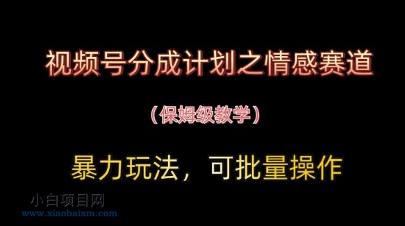 视频号分成计划之情感赛道暴力玩法，可批量操作，保姆级教学-小白项目分享网