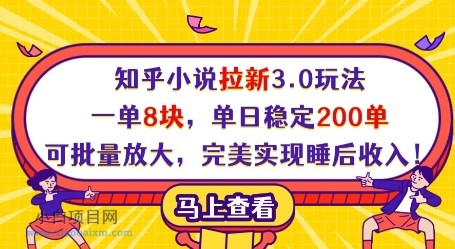 知乎小说拉新3.0玩法，一单8块，单日稳定200单，可批量放大，完美实现睡后收入!-小白项目分享网