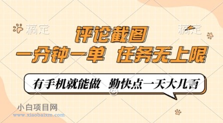 评论截图，0.5元一单，一分钟一单，有手机就能做，任务无上限，勤快点一天几张【揭秘】-小白项目分享网