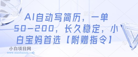 AI自动写简历，一单50-200，长久稳定，小白宝妈首选【附赠指令】-小白项目分享网