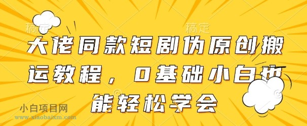 大佬同款短剧伪原创搬运方法，0基础小白也能轻松学会-小白项目分享网