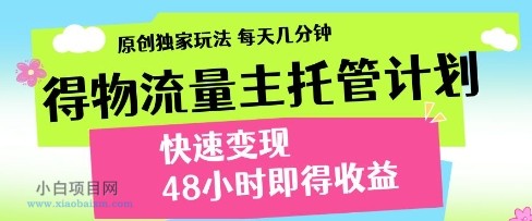 得物流量主托管计划，原创独家玩法，每天几分钟，快速变现，48小时即得收益【揭秘】-小白项目分享网