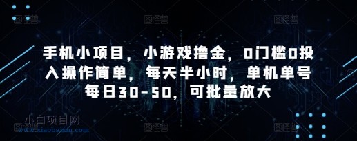 手机小项目，小游戏撸金，0门槛0投入操作简单，每天半小时，单机单号每日30-50，可批量放大-小白项目分享网