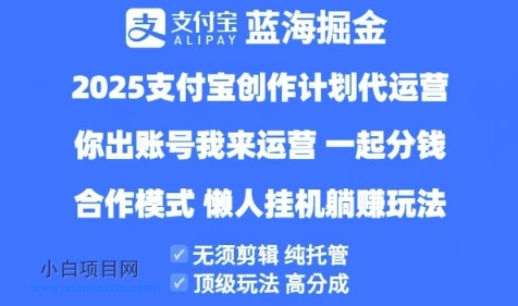 2025支付宝创作者分成计划代运营，纯托管，高分成，合作模式【揭秘】-小白项目分享网