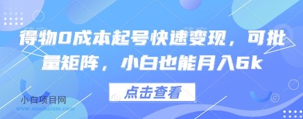 得物0成本起号快速变现，可批量矩阵，小白也能月入6k-小白项目分享网