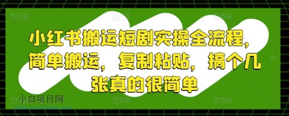 小红书搬运短剧实操全流程，简单搬运，复制粘贴，搞个几张真的很简单-小白项目分享网