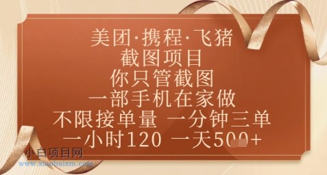 飞猪美团截图项目，你只管截图，一部手机在家做，正规平台无套路，一天5张+【揭秘】-小白项目分享网