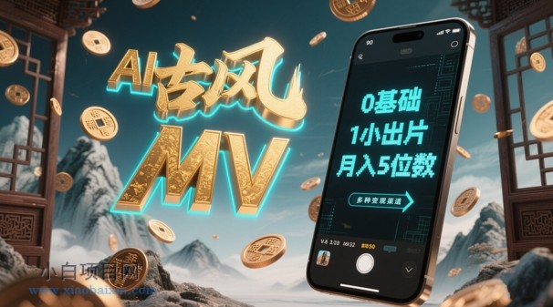 AI一键生成古风音乐MV，0剪辑基础1小时出片，多种变现渠道，一部手机月入5位数-小白项目分享网