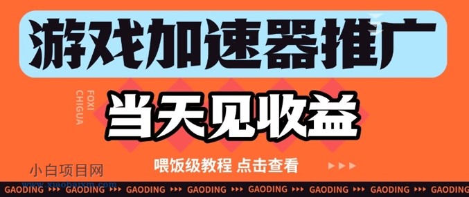 游戏加速器推广项目当天见收益，纯干货喂饭级教程分享-小白项目分享网