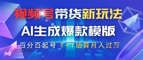 视频号带货新玩法,AI生成,百分百原创爆款模版,百分百起号,高佣商品T+1结算月入过W【揭秘】