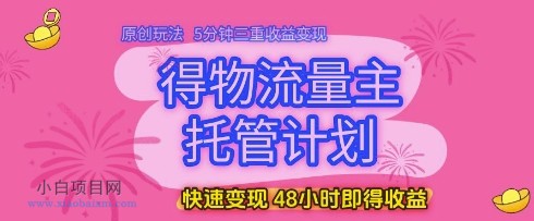 得物流量主托管计划，原创玩法，5分钟三重收益变现，快速变现，48小时即得收益【揭秘】-小白项目分享网