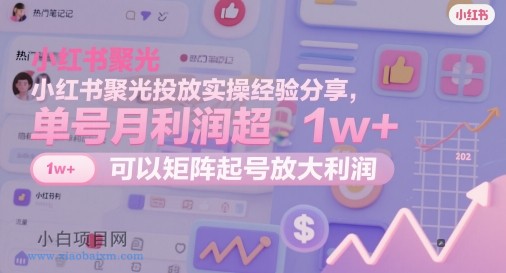 小红书聚光投放实操经验分享,单号月利润超1w+,可以矩阵起号放大利润