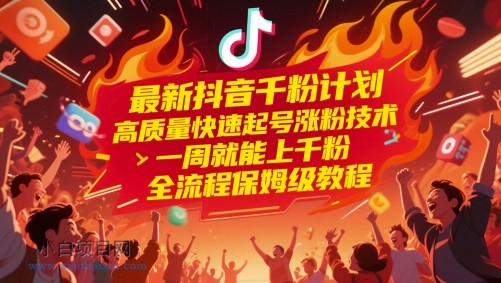 最新抖音千粉计划，高质量快速起号涨粉技术，一周就能上千粉，全流程保姆级教程-小白项目分享网