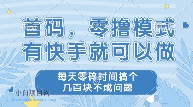 首码，零撸模式，有快手就可以做，每天零碎时间搞个几张不成问题【揭秘】-小白项目分享网
