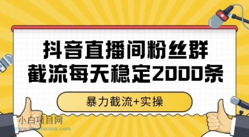 抖音直播间粉丝群暴力截流，一台电脑每天稳定2000条数据，暴力截流+实操 【揭秘】-小白项目分享网