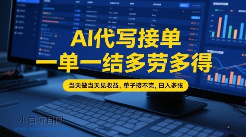 AI代写接单，一单一结多劳多得，当天做当天见收益，单子接不完，日入多张【全网最全实操课程】-小白项目分享网