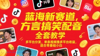 蓝海新赛道，方言搞笑配音全套教学，多平台分发，单条视频撸多平台收益，适合零基础小白-小白项目分享网