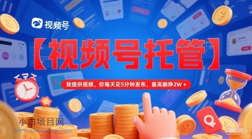 【视频号托管 】我提供视频，你每天花5分钟发布，最高躺挣2W+【揭秘】-小白项目分享网