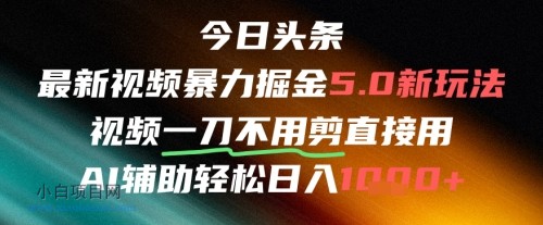 今日头条AI免剪辑搬运新风口，不剪直接发，暴力掘金日入四位数-小白项目分享网