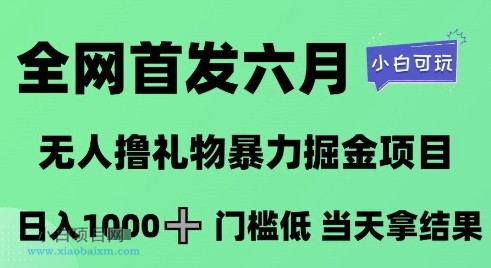全网首发六月，无人撸礼物暴力掘金项目，日入1K+门槛低，当天拿结果，小白可玩【揭秘】-小白项目分享网