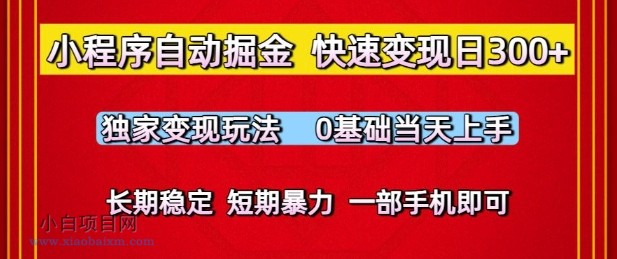 小程序自动掘金，快速变现日3张，独家变现玩法，0基础当天上手，长期稳定，一部手机即可【揭秘】-小白项目分享网