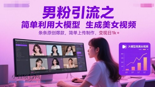 男粉引流之简单利用大模型生成美女视频，条条原创爆款，简单上传制作，变现日1k+-小白项目分享网