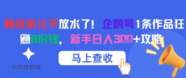 腾讯亲儿子放水了！企鹅号1条作品狂挣8份钱，新手日入3张+攻略-小白项目分享网