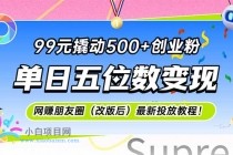99元撬动500+创业粉，单日五位数变现，网创朋友圈（改版后）最新投放教…-小白项目分享网