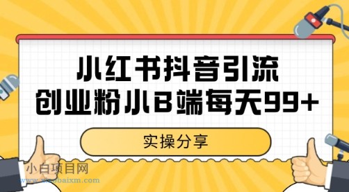 小红书抖音创业粉，小B端粉自热 日引99+的一个玩法【揭秘】-小白项目分享网