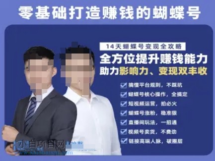 蝴蝶号专栏-视频号运营教程，零基础打造挣钱的蝴蝶号，14天蝴蝶号变现全攻略-小白项目分享网