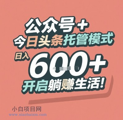 公众号 + 今日头条托管模式，日入 6张 + 开启躺挣生活【揭秘】-小白项目分享网