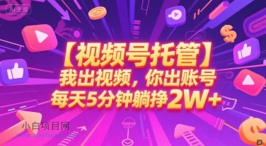 【视频号托管 】我出视频，你出账号，每天5分钟发布，最高躺挣2W+【揭秘】-小白项目分享网