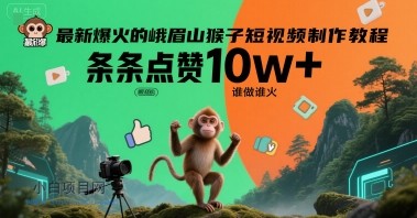 最新爆火的峨眉山猴子短视频制作教程，条条点赞10w+，谁做谁火【教程+提示词】-小白项目分享网