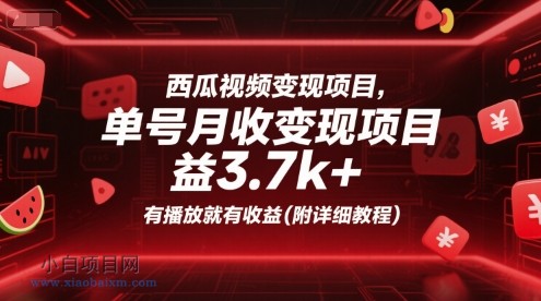 西瓜视频变现项目，单号月收益3.7k+，有播放就有收益(附详细教程)-小白项目分享网