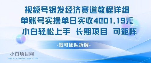 视频号银发经济赛道单账号实操单日实收1k+，小白轻松上手长期项目-小白项目分享网