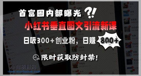 首富圈内部曝光小红书垂直图文引流新课,日吸300+创业粉,日入8张+,限时获取防封禁