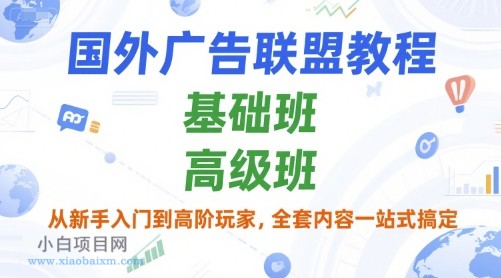 国外广告联盟教程，基础班和高级班，从新手入门到高阶玩家，全套内容一站式搞定-小白项目分享网