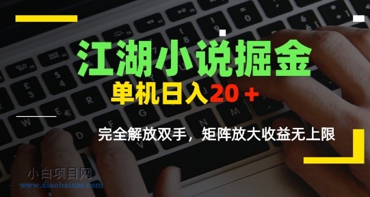 江湖小说掘金，单机日入10-20+，全自动软件操作，完全解放双手，矩阵放大收益无上限-小白项目分享网