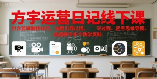 方宇运营日记线下课，包含剪辑制作技巧、拍摄引导过程、起号思维导图、选题等多个教学资料-小白项目分享网