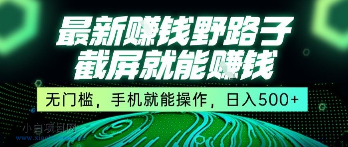 最新野路子截屏就能挣钱，无门槛，手机就能操作，日入5张【揭秘】-小白项目分享网