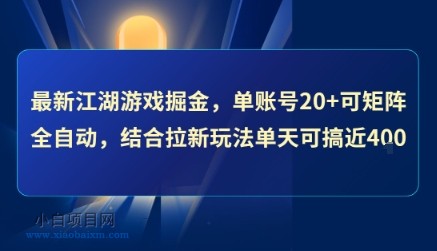 最新江湖游戏掘金，单账号20+可矩阵全自动 ，结合拉新玩法单天可搞4张+【揭秘】-小白项目分享网
