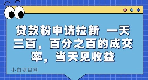 贷款粉申请拉新，一天三张，百分之百的成交率，当天见收益【揭秘】-小白项目分享网