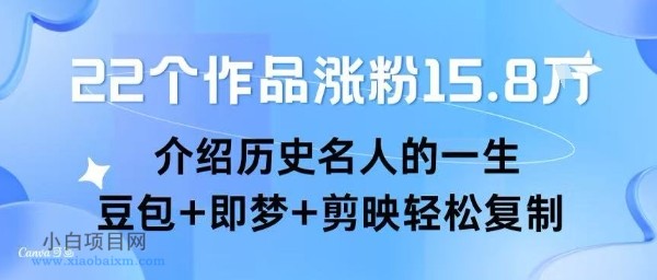 22个作品涨粉15.8W ，介绍历史名人的一生 ， 豆包+即梦+剪映轻松复制-小白项目分享网
